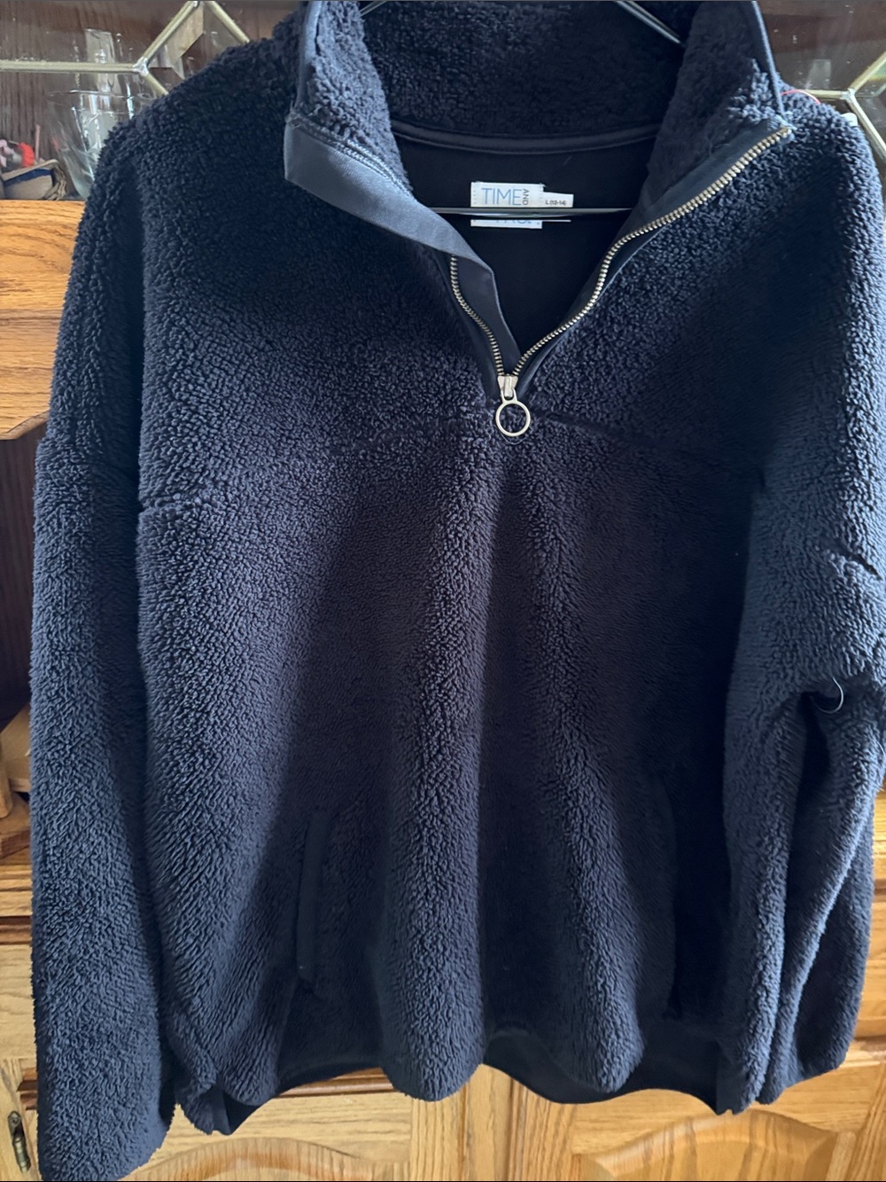 Time and Tru Black Sherpa Zip-Up Pullover Latge 12/14 EUC